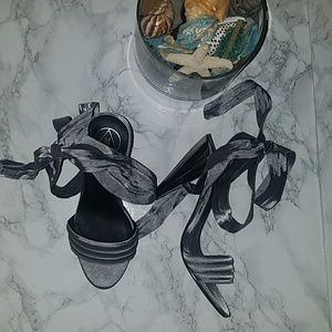 Cone heel lace-up sandal